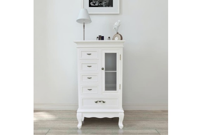 Armoire avec 5 tiroirs et 2 étagères Blanc