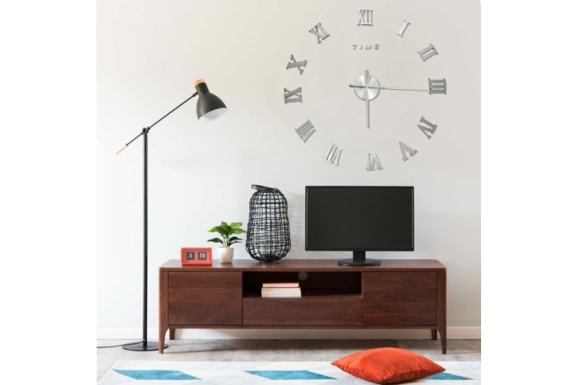 Horloge murale 3D Design moderne Argenté 100 cm XXL