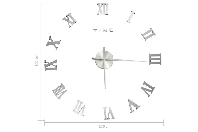 Horloge murale 3D Design moderne Argenté 100 cm XXL