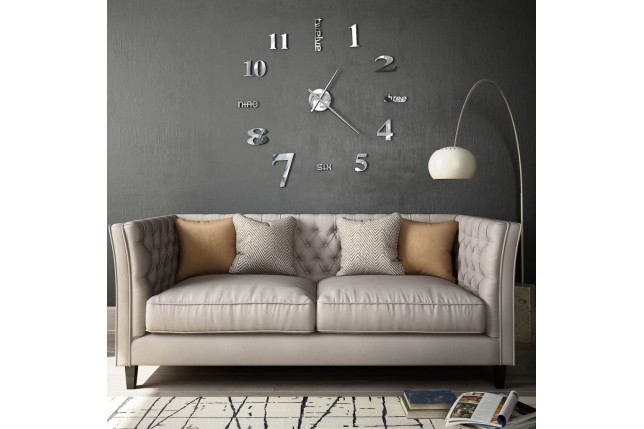 Horloge murale 3D Design moderne 100 cm XXL Argenté