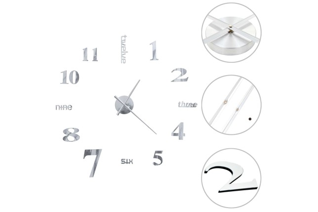 Horloge murale 3D Design moderne 100 cm XXL Argenté