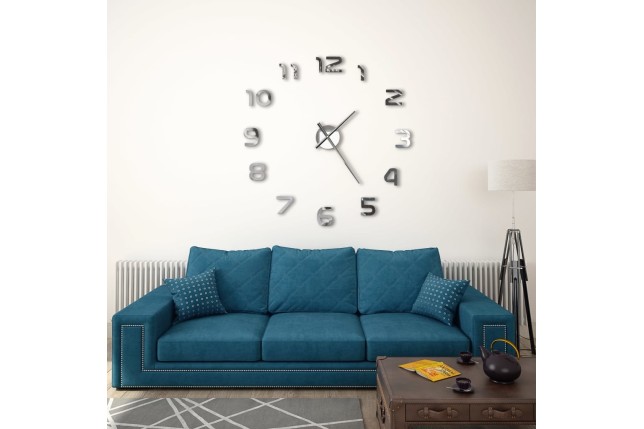 Horloge murale 3D Design moderne 100 cm XXL Argenté