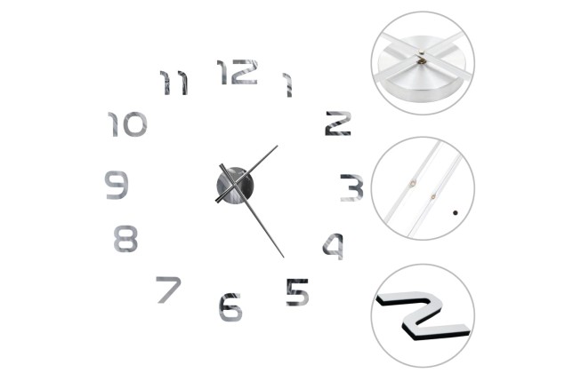 Horloge murale 3D Design moderne 100 cm XXL Argenté