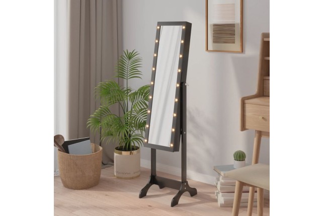 Miroir sur pied blanc avec LED noir 34x37x146 cm