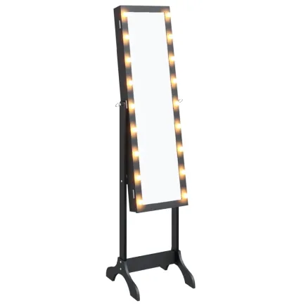 Miroir sur pied blanc avec LED noir 34x37x146 cm 2
