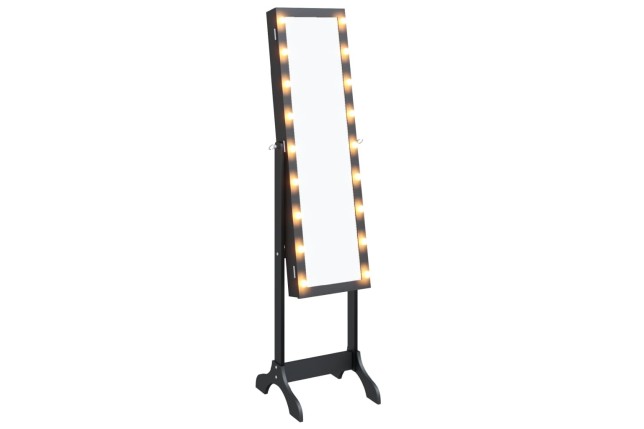 Miroir sur pied blanc avec LED noir 34x37x146 cm