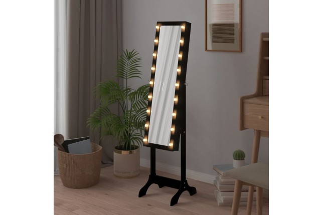 Miroir sur pied blanc avec LED noir 34x37x146 cm