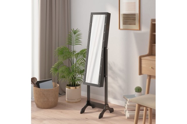 Miroir sur pied blanc avec LED noir 34x37x146 cm