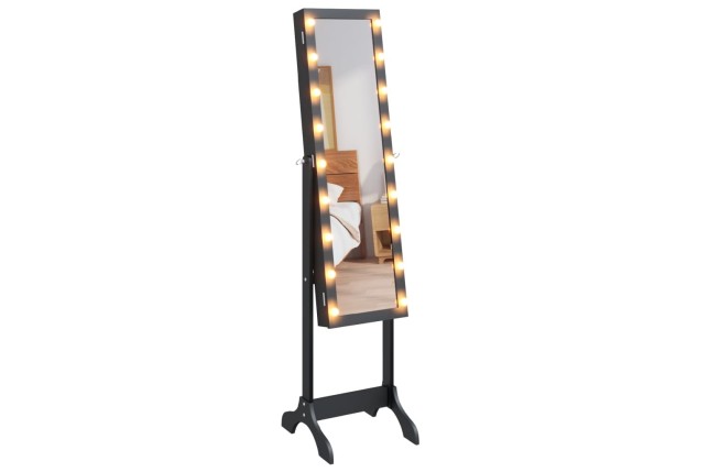 Miroir sur pied blanc avec LED noir 34x37x146 cm