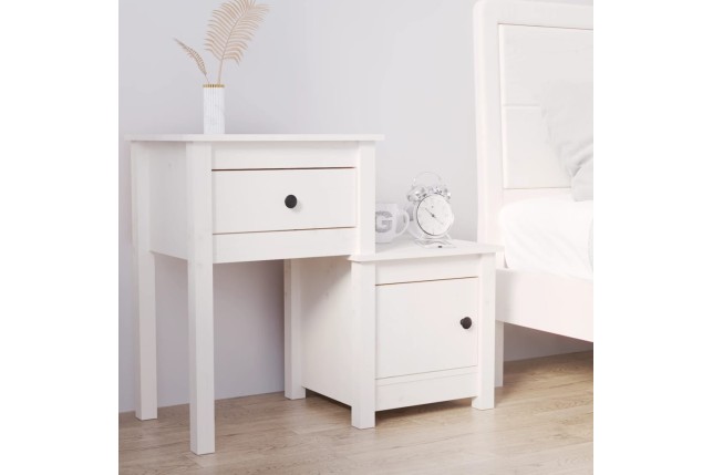 Table de chevet Blanc 79,5x38x65,5 cm Bois de pin massif