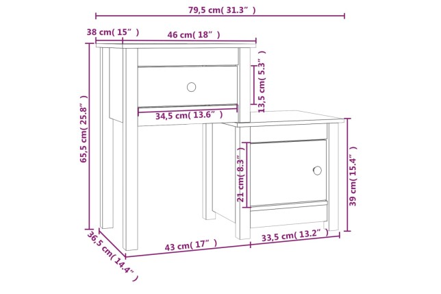 Table de chevet Blanc 79,5x38x65,5 cm Bois de pin massif