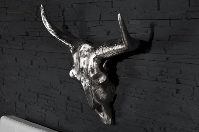 Trophée mural Crâne de taureau en aluminium argenté