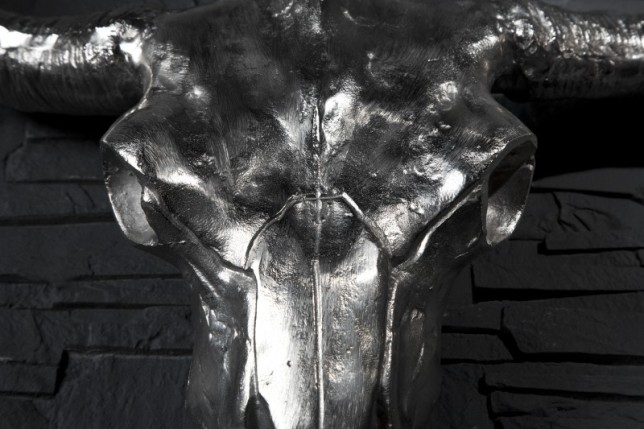 Trophée mural Crâne de taureau en aluminium argenté