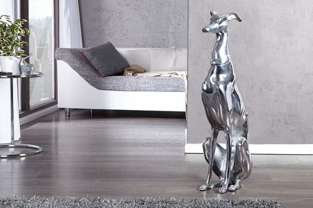 Statue design Chien assis 70 cm en aluminium argenté
