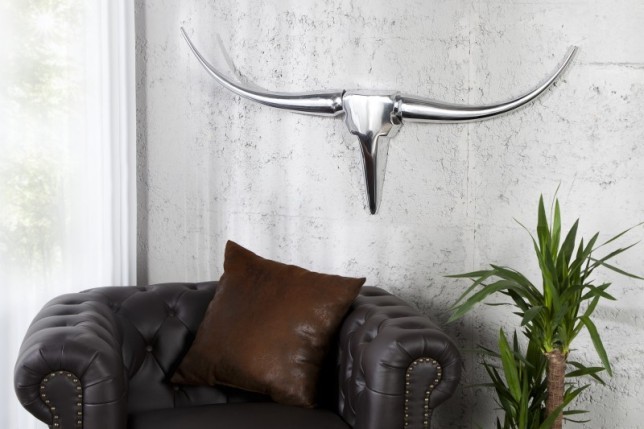 Trophée mural 100 cm en Tête de taureau teinté argent