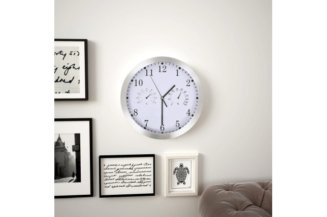 Horloge murale à quartz Hygromètre et thermomètre 30 cm Blanc