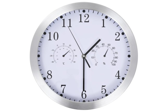 Horloge murale à quartz Hygromètre et thermomètre 30 cm Blanc