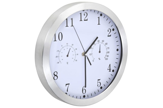 Horloge murale à quartz Hygromètre et thermomètre 30 cm Blanc
