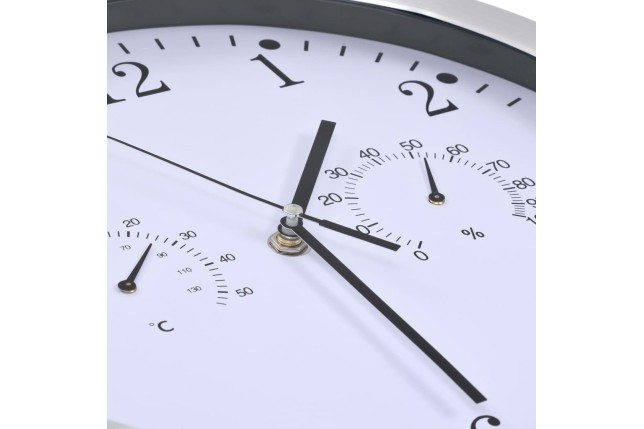 Horloge murale à quartz Hygromètre et thermomètre 30 cm Blanc