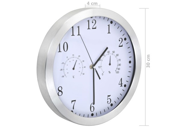 Horloge murale à quartz Hygromètre et thermomètre 30 cm Blanc