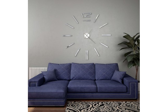 Horloge murale 3D Design moderne 100 cm XXL Argenté