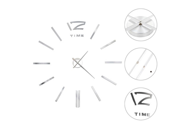 Horloge murale 3D Design moderne 100 cm XXL Argenté