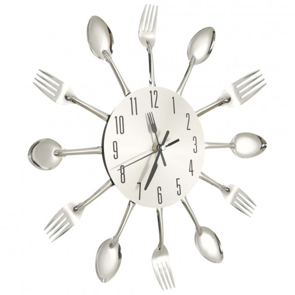 Horloge murale et cuillère et fourchette Argenté 31cm Aluminium