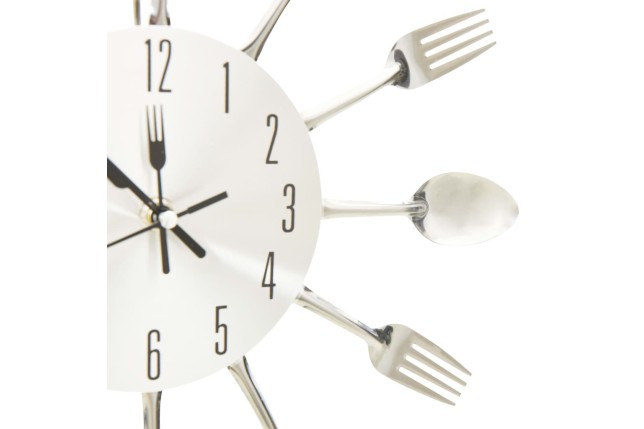 Horloge murale et cuillère et fourchette Argenté 31cm Aluminium