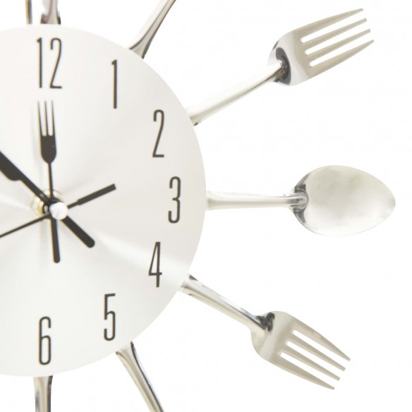 Horloge murale et cuillère et fourchette Argenté 31cm Aluminium