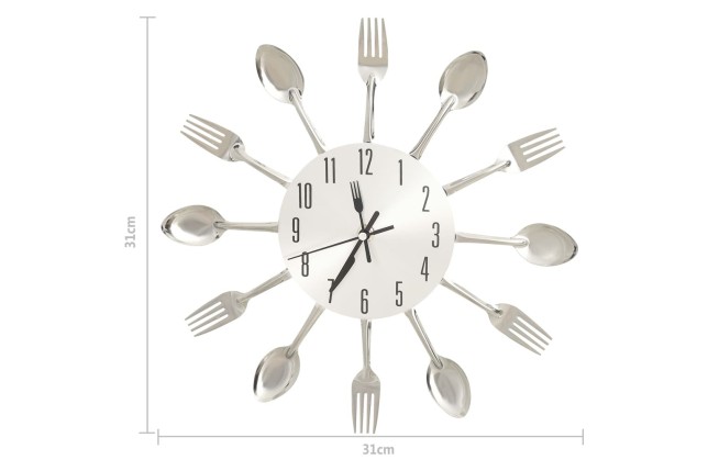 Horloge murale et cuillère et fourchette Argenté 31cm Aluminium