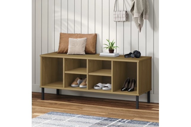 Étagère à chaussures pieds en métal Brun 106x35x45 cm Bois OSLO