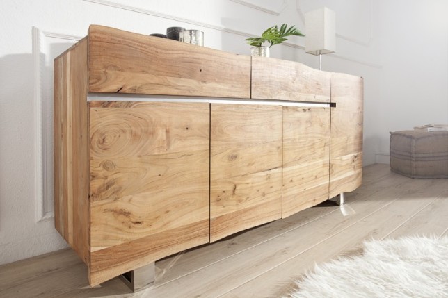 Enfilade 170 cm  design en bois massif avec piètement en métal