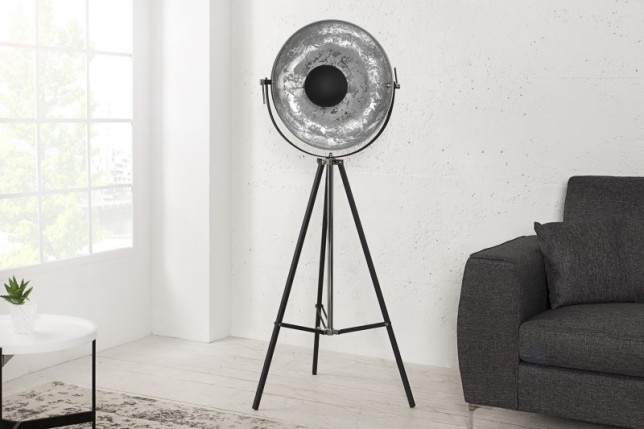 Lampadaire design en acier inoxydable et en aluminium coloris noir et argenté