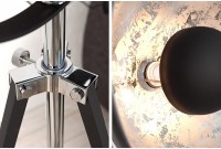 Lampadaire design en acier inoxydable et en aluminium coloris noir et argenté