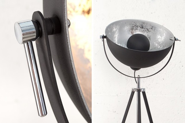 Lampadaire design en acier inoxydable et en aluminium coloris noir et argenté