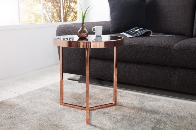 Table d'appoint design en verre noir / métal cuivré