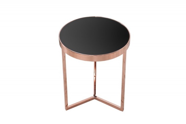 Table d'appoint design en verre noir / métal cuivré