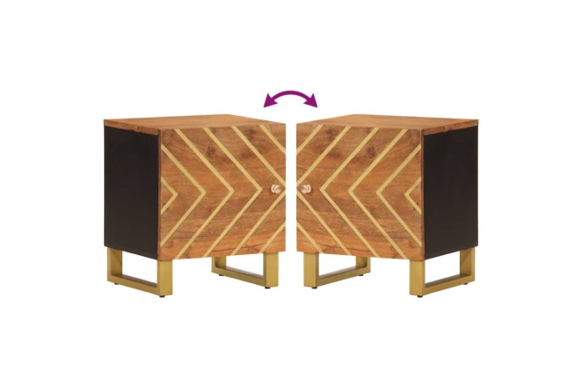 Table de chevet marron et noir bois de manguier solide