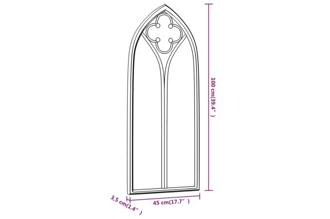 Miroir Noir 100x45 cm Fer pour utilisation à l'intérieur