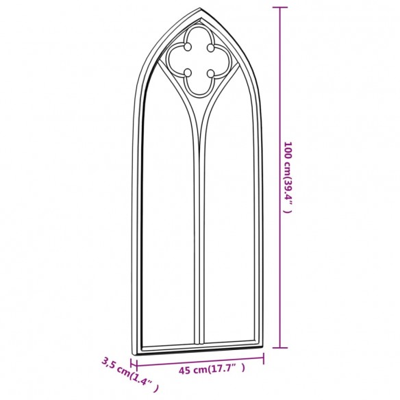 Miroir Noir 100x45 cm Fer pour utilisation à l'intérieur
