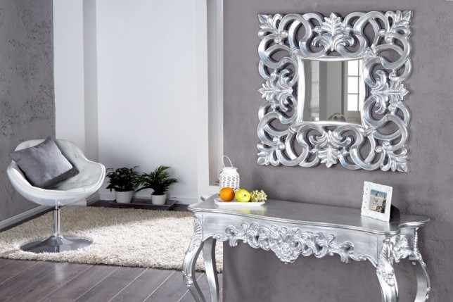 Miroir mural style baroque teinté argent