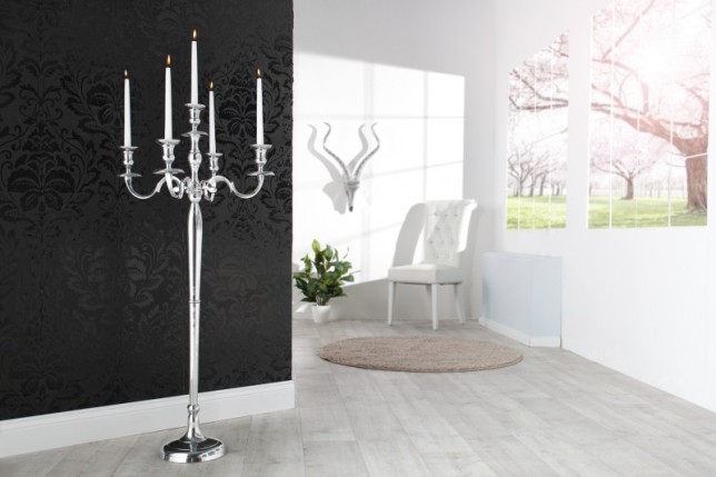 Chandelier 120 cm design 5 branches en aluminium argenté