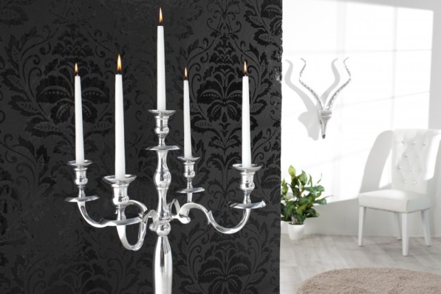Chandelier 120 cm design 5 branches en aluminium argenté