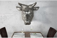 Trophée mural 65 cm en tête de taureau en aluminium argenté