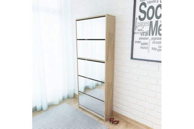 Meuble à chaussures 5 étagères et miroir 63x17x169,5 cm Chêne