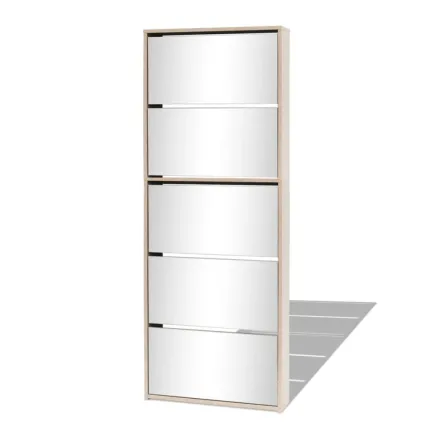 Meuble à chaussures 5 étagères et miroir 63x17x169,5 cm Chêne 2