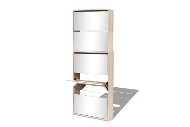 Meuble à chaussures 5 étagères et miroir 63x17x169,5 cm Chêne