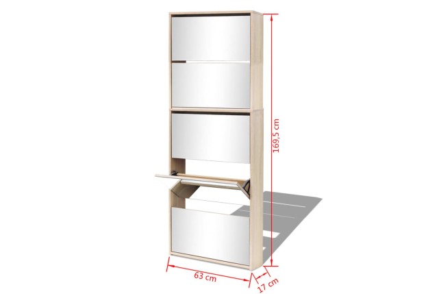 Meuble à chaussures 5 étagères et miroir 63x17x169,5 cm Chêne