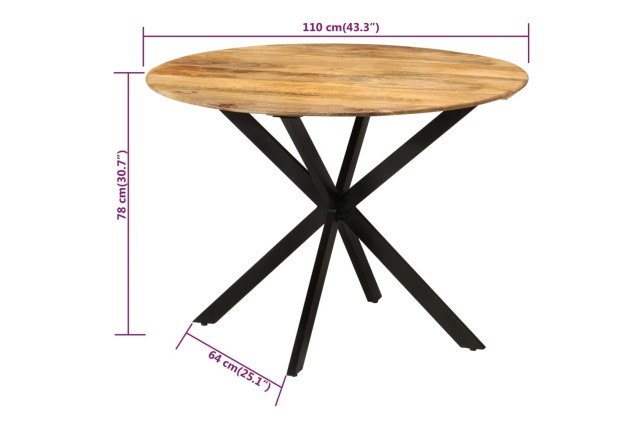 Table à dîner Ø110x78 cm Bois de manguier massif et acier