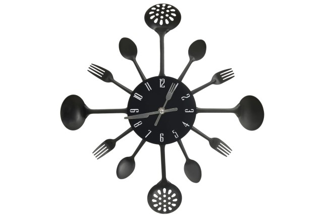 Horloge murale et cuillère avec fourchette Noir 40 cm Aluminium